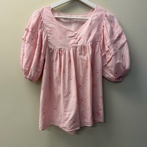 F&F Light Pink Blouse with Ruffle Sleeves